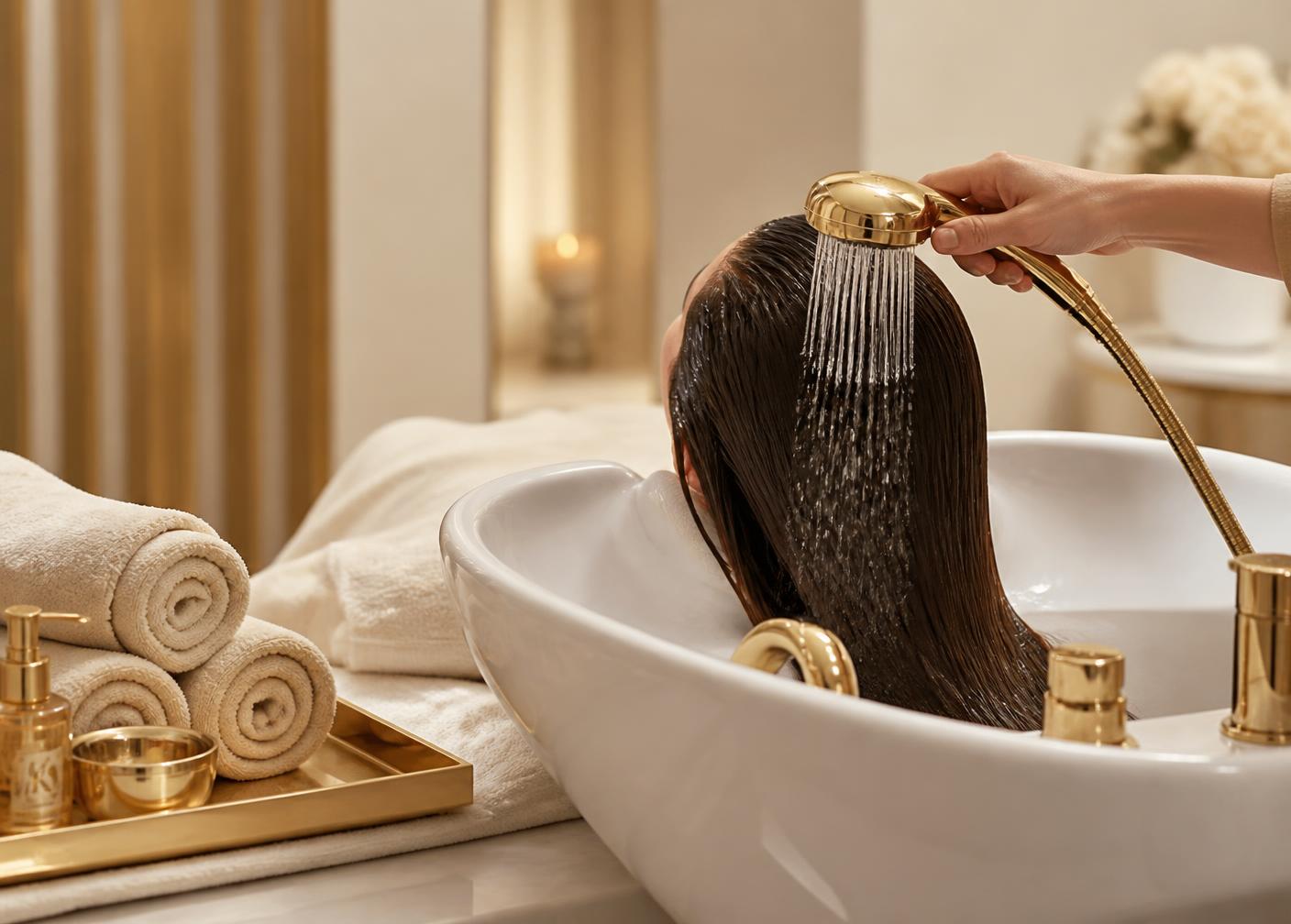 Hair spa wash at a premium salon basin